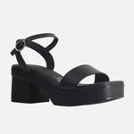 Sandalia tacon plataforma celestae de cuero para mujer - Negro
