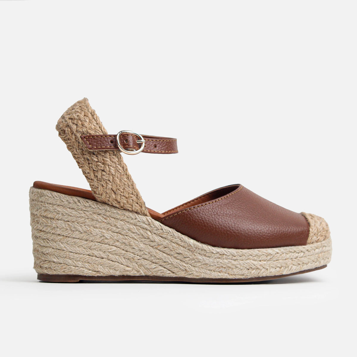 Sandalia plataforma ivoria de cuero para mujer - Miel