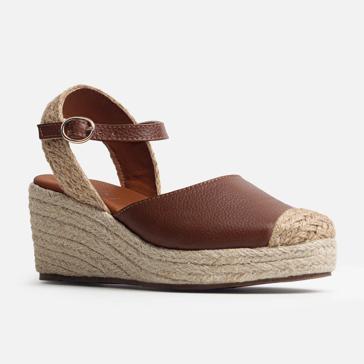 Sandalia plataforma ivoria de cuero para mujer - Miel