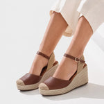 Sandalia plataforma ivoria de cuero para mujer - Miel