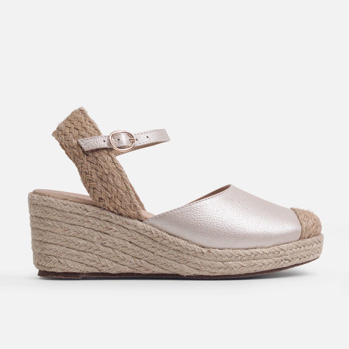 Sandalia plataforma ivoria de cuero para mujer - Oro