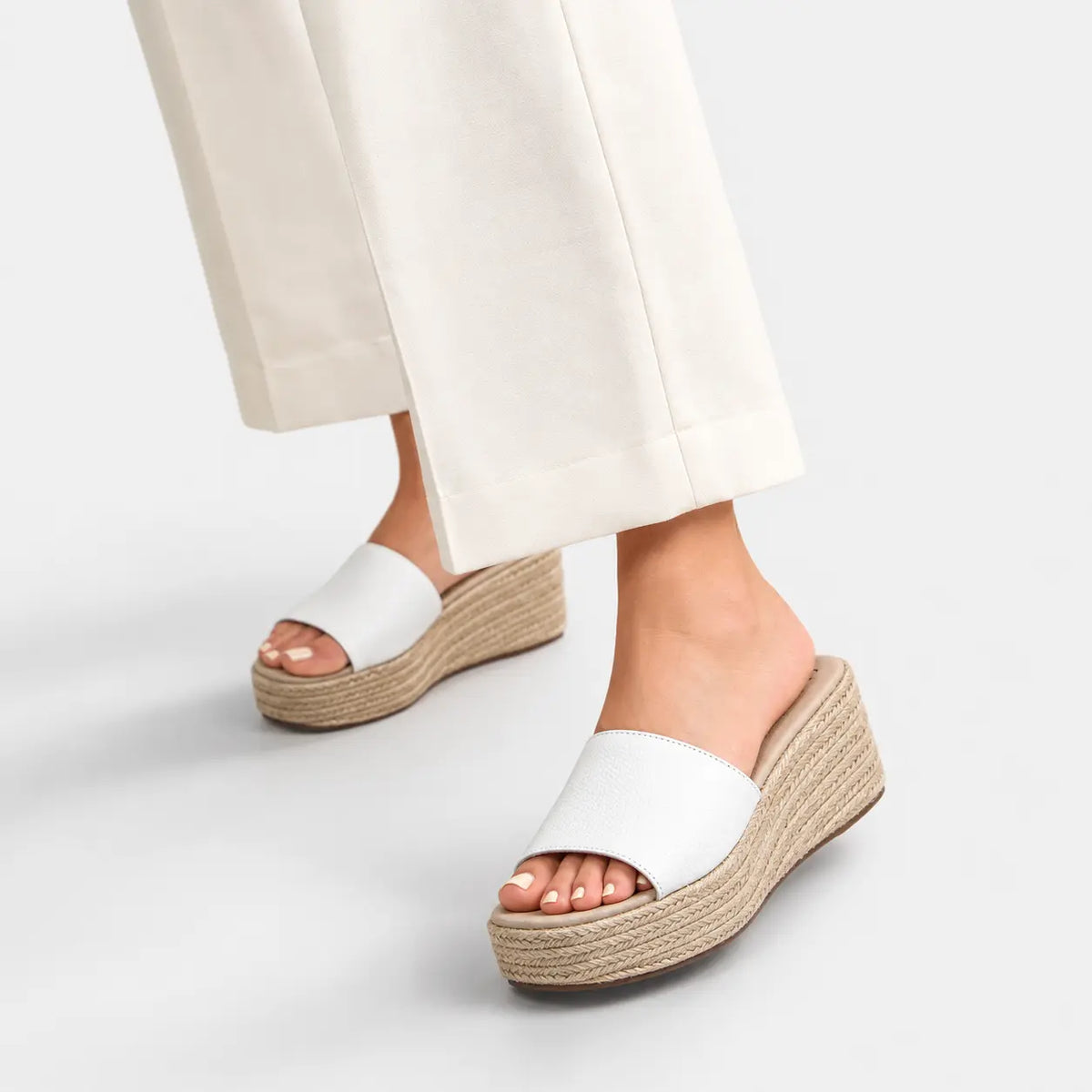 Sandalia plataforma aquamara de cuero para mujer - Blanco