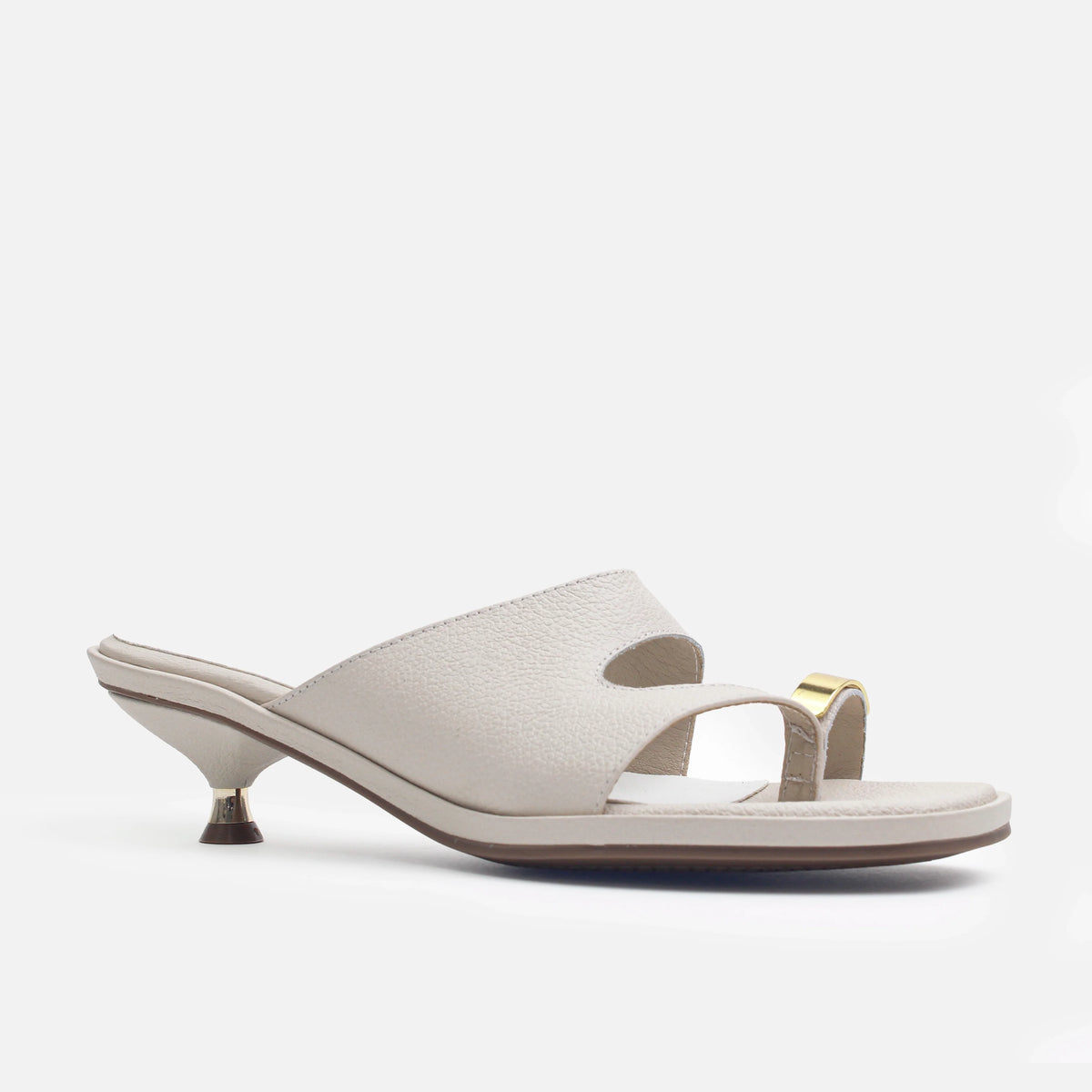 Sandalia tacon lacia de cuero para mujer - Hueso