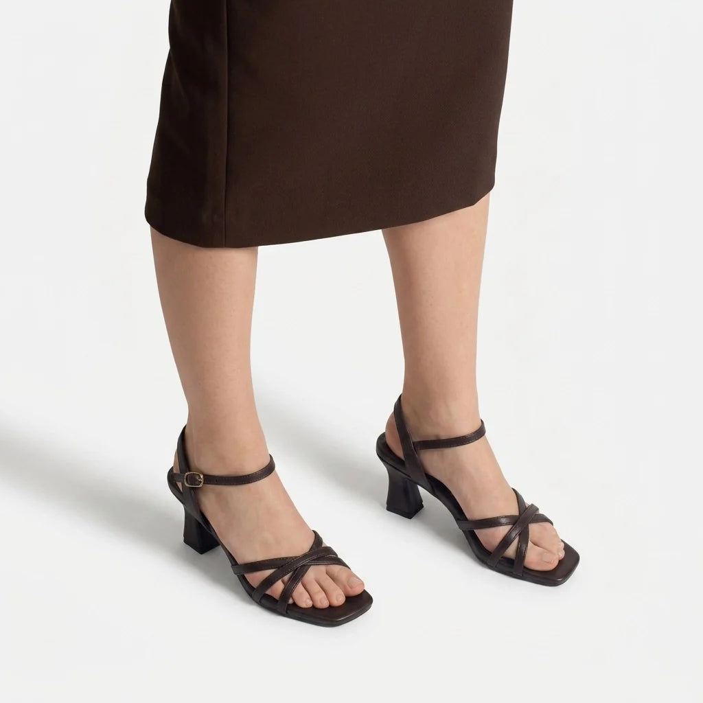 Sandalia tacon clarita de sintético para mujer - Café
