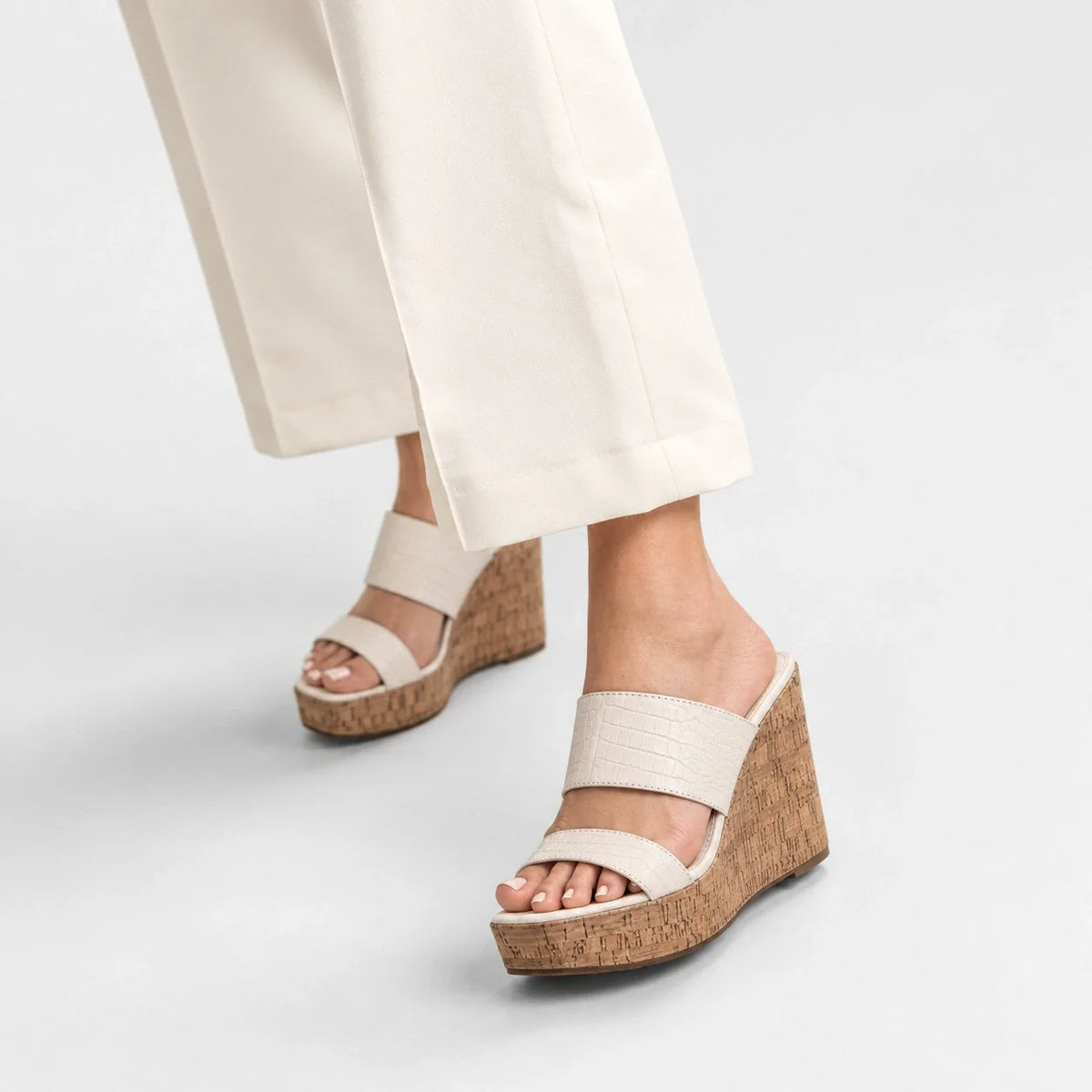 Sandalia plataforma dahlia de cuero para mujer - Hueso