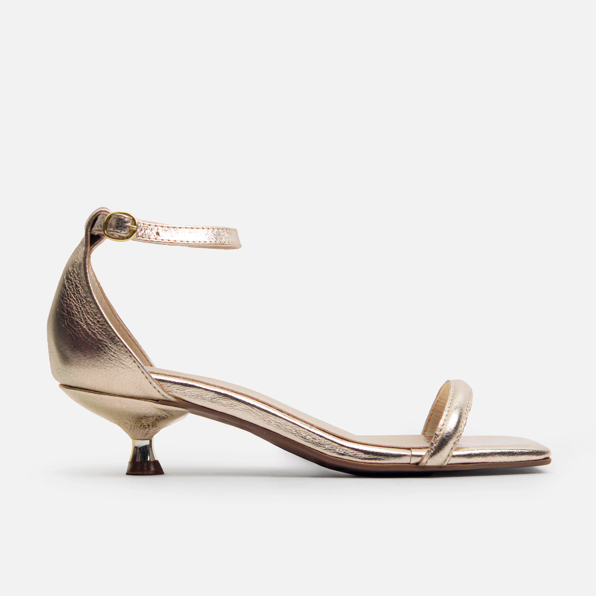 Sandalia tacon malva de cuero para mujer - Oro