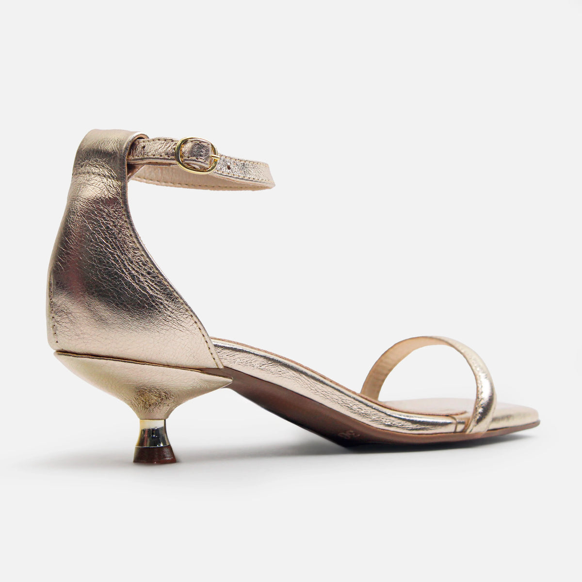 Sandalia tacon malva de cuero para mujer - Oro