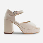 Sandalia tacon plataforma julie de cuero para mujer - Taupe