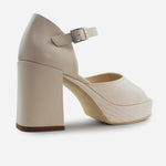 Sandalia tacon plataforma julie de cuero para mujer - Taupe