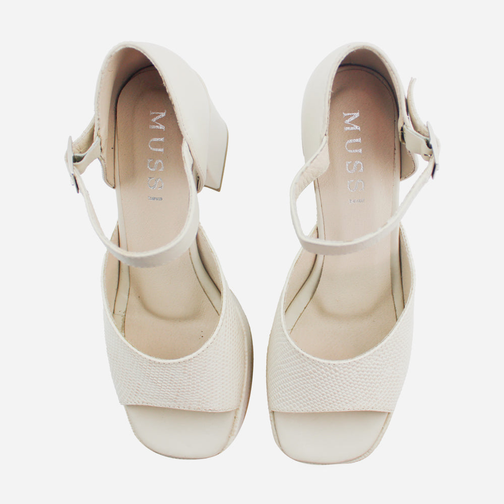 Sandalia tacon plataforma julie de cuero para mujer - Taupe