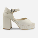 Sandalia tacon plataforma julie de cuero para mujer - Hueso