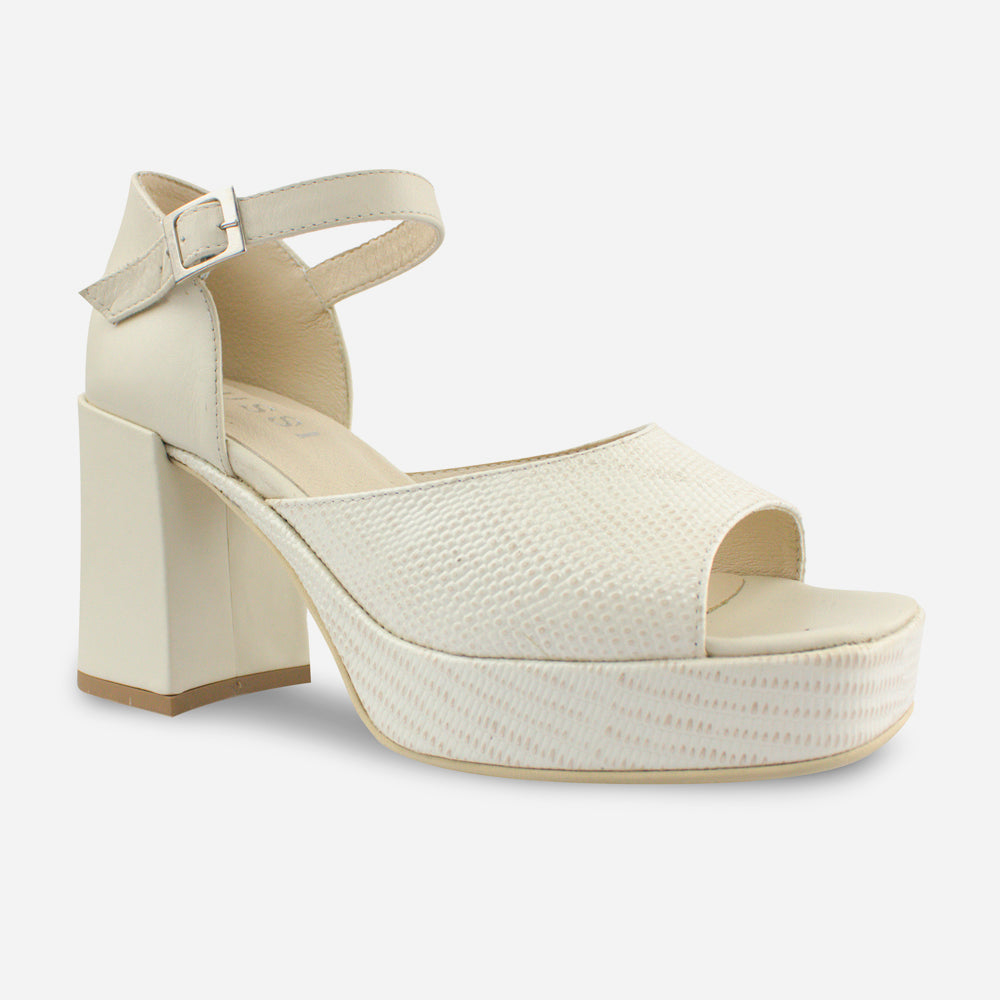 Sandalia tacon plataforma julie de cuero para mujer - Hueso