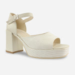 Sandalia tacon plataforma julie de cuero para mujer - Hueso