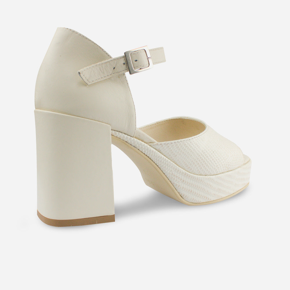 Sandalia tacon plataforma julie de cuero para mujer - Hueso