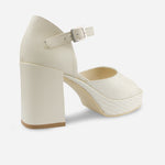 Sandalia tacon plataforma julie de cuero para mujer - Hueso