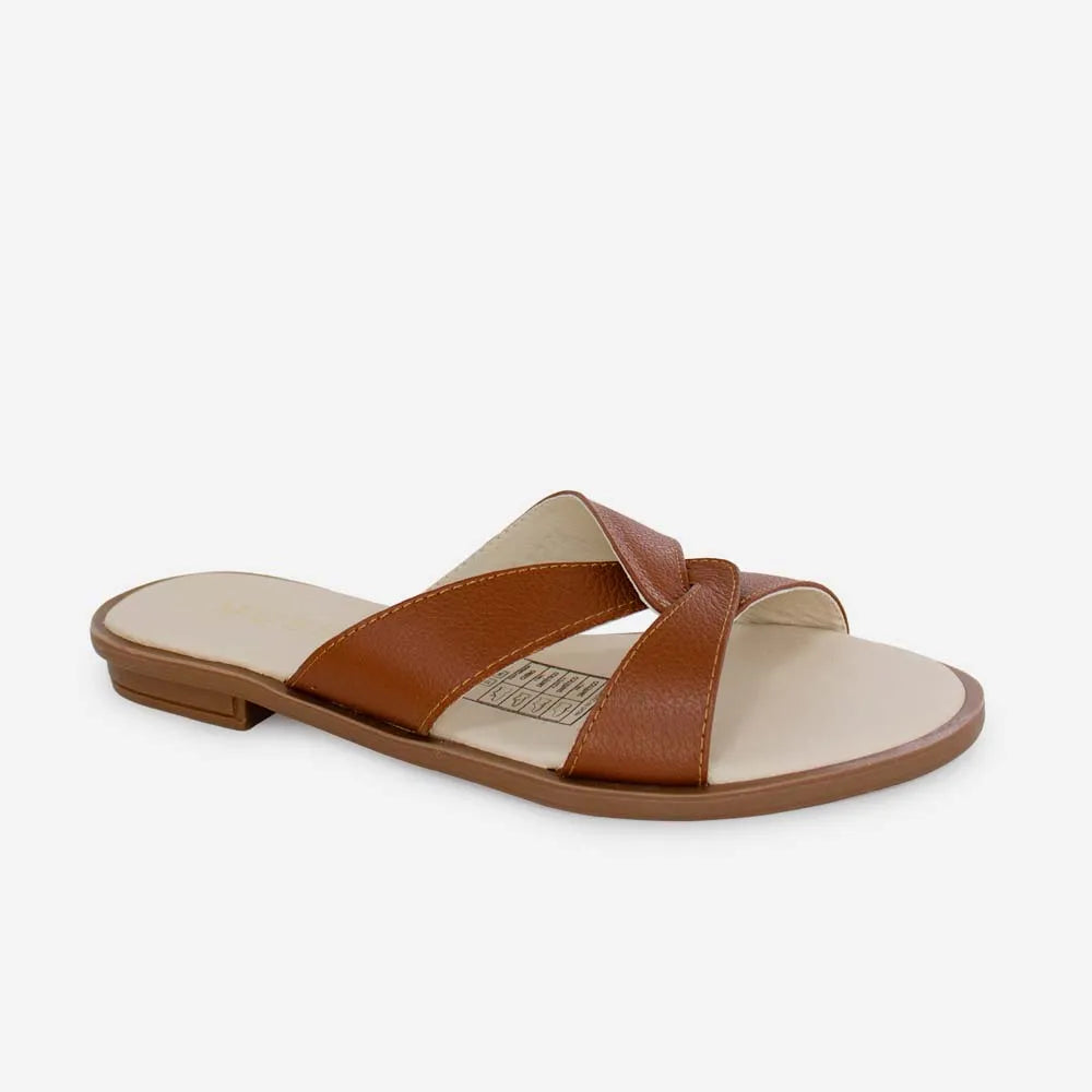 Sandalia plana haruko de cuero para mujer - Miel