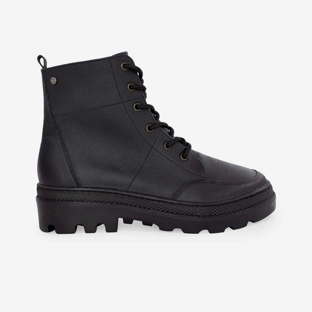 Botin con cordones morgana de cuero para mujer - Negro