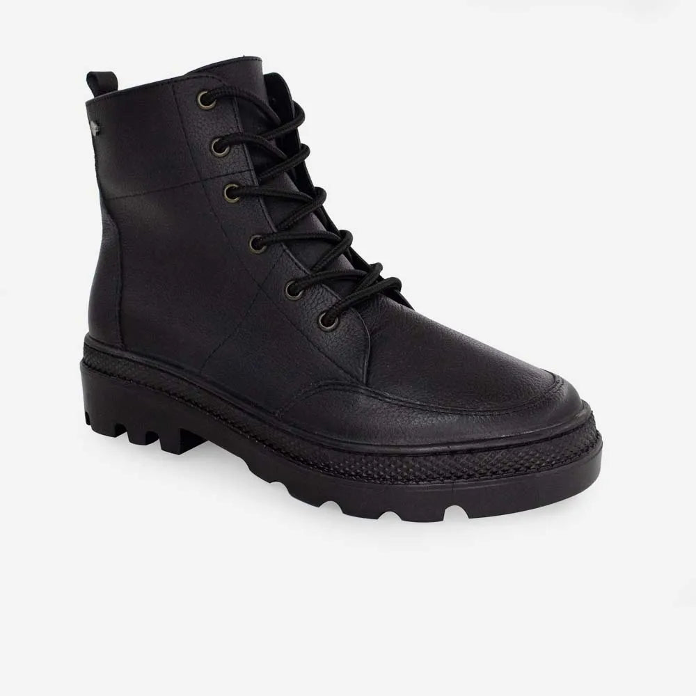 Botin con cordones morgana de cuero para mujer - Negro