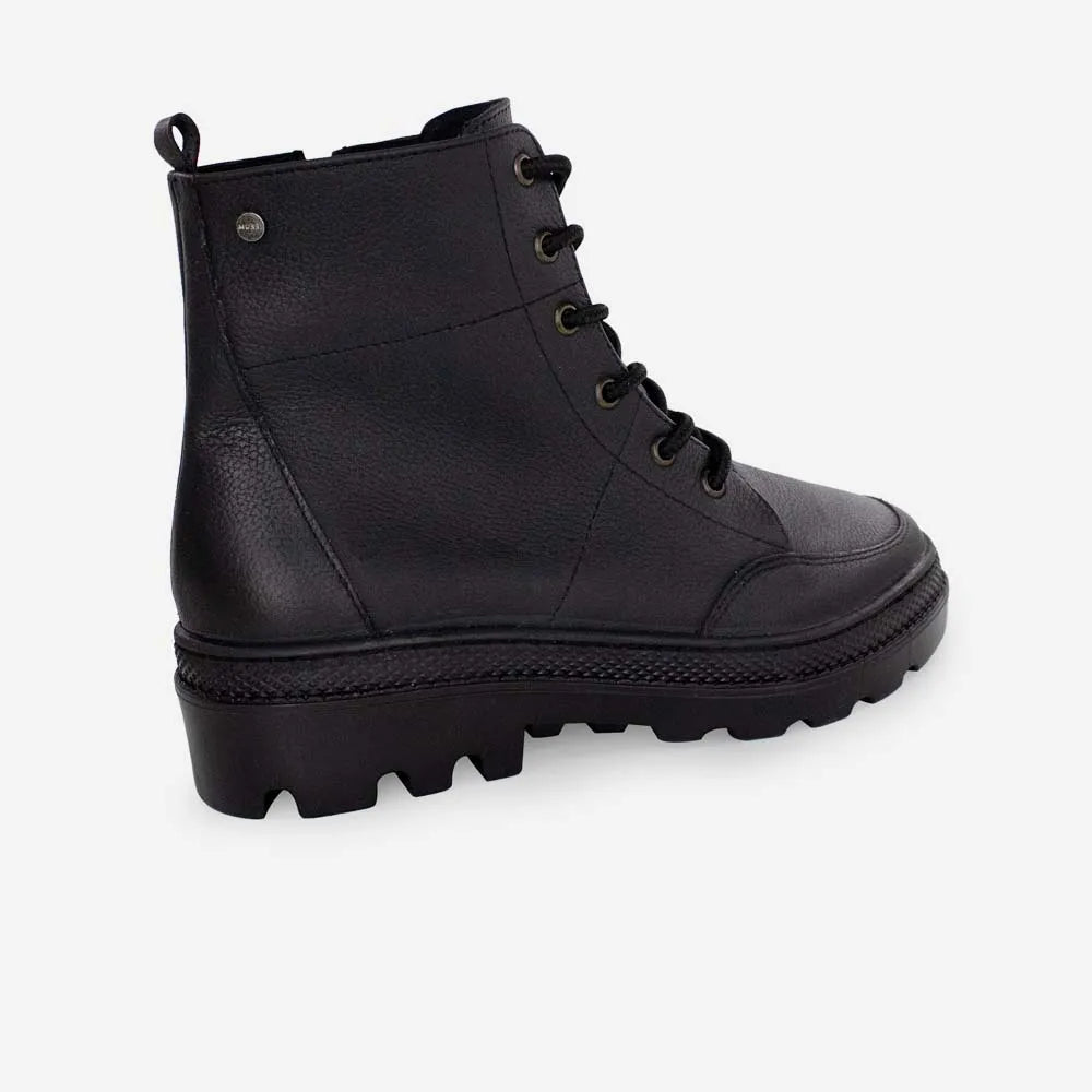 Botin con cordones morgana de cuero para mujer - Negro