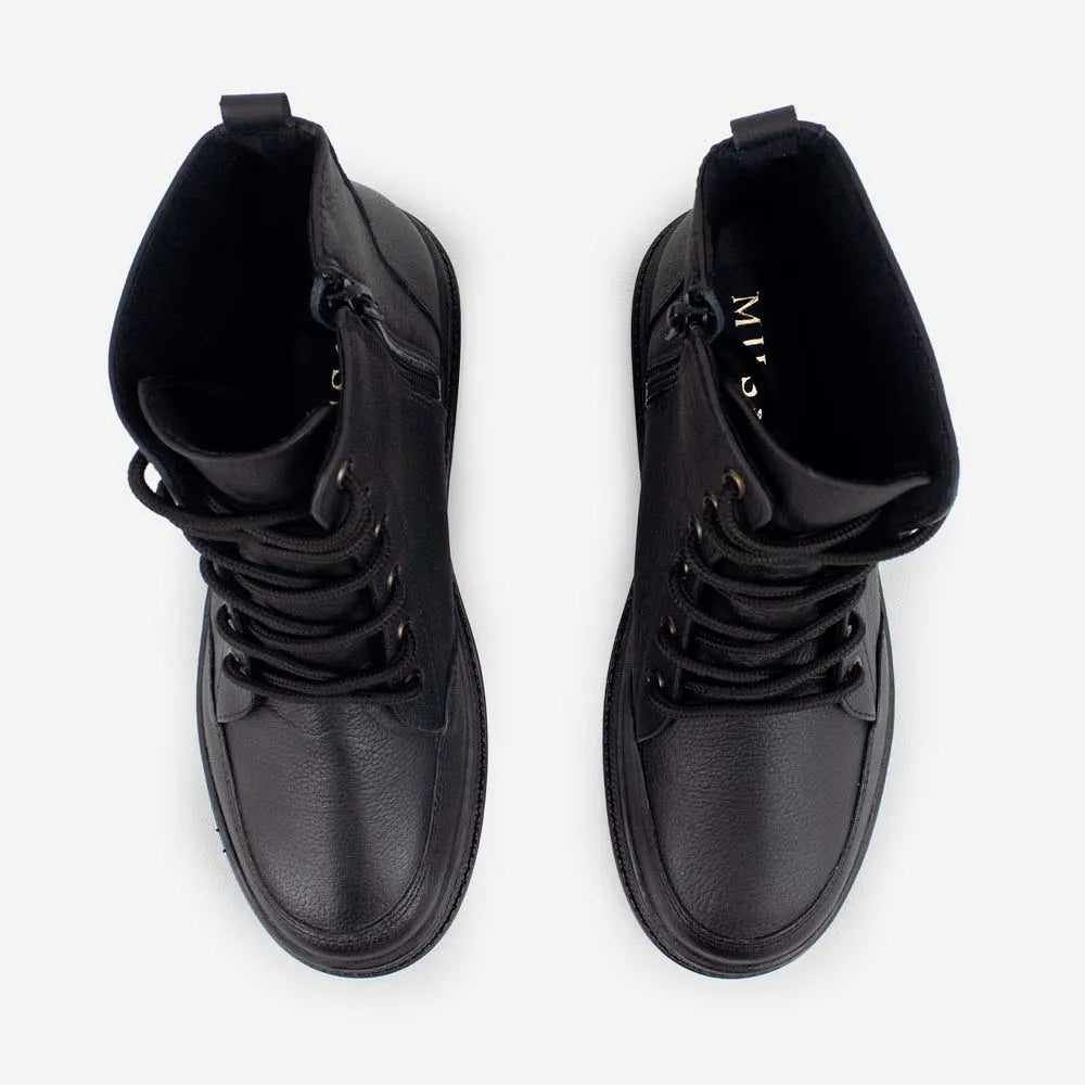 Botin con cordones morgana de cuero para mujer - Negro