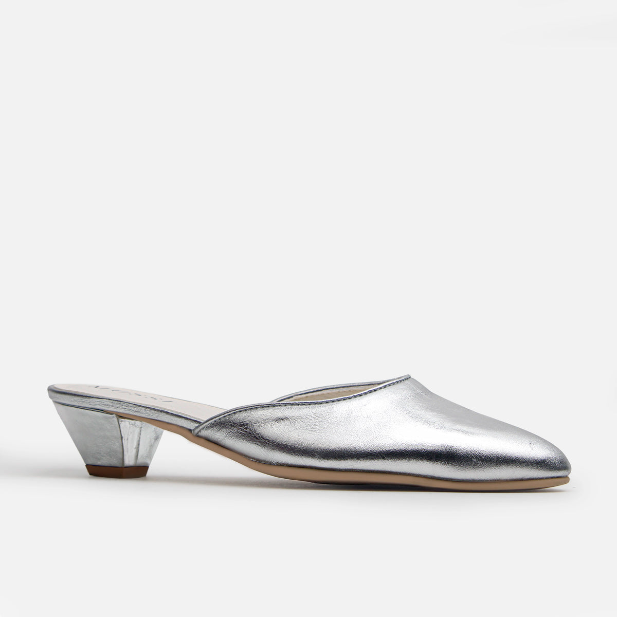 Zueco tacon oriana de cuero para mujer - Plateado