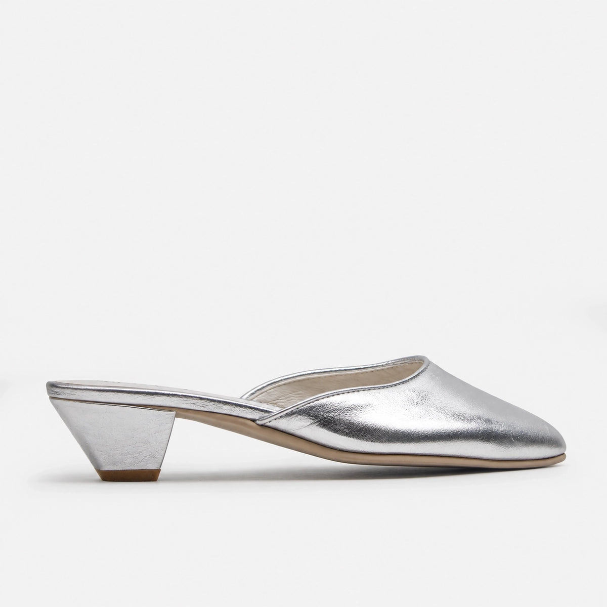 Zueco tacon oriana de cuero para mujer - Plateado