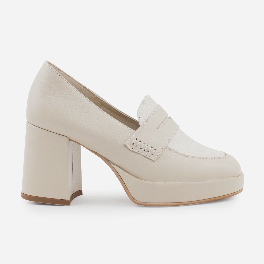 Mocasin tacon empire de cuero para mujer - Hueso