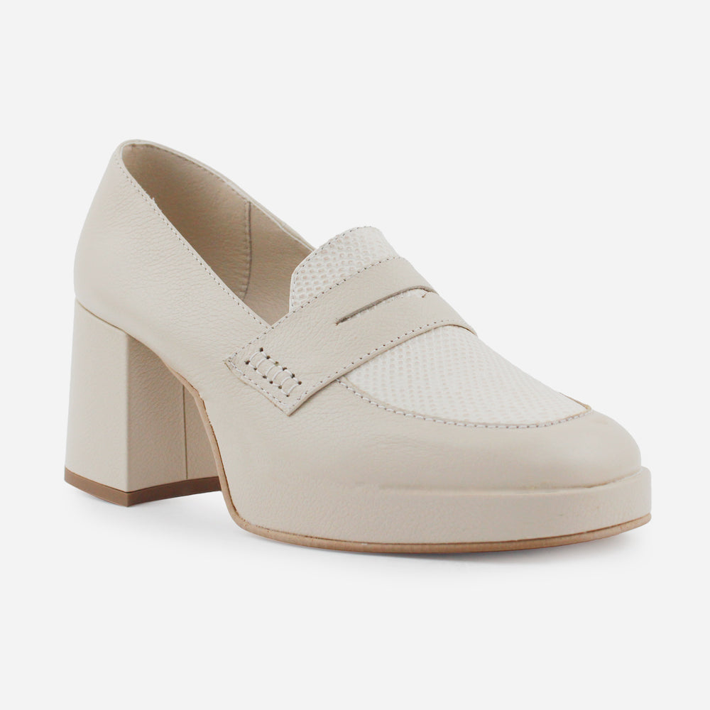 Mocasin tacon empire de cuero para mujer - Hueso
