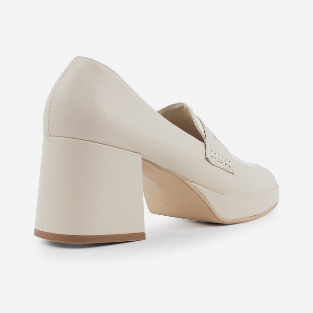 Mocasin tacon empire de cuero para mujer - Hueso