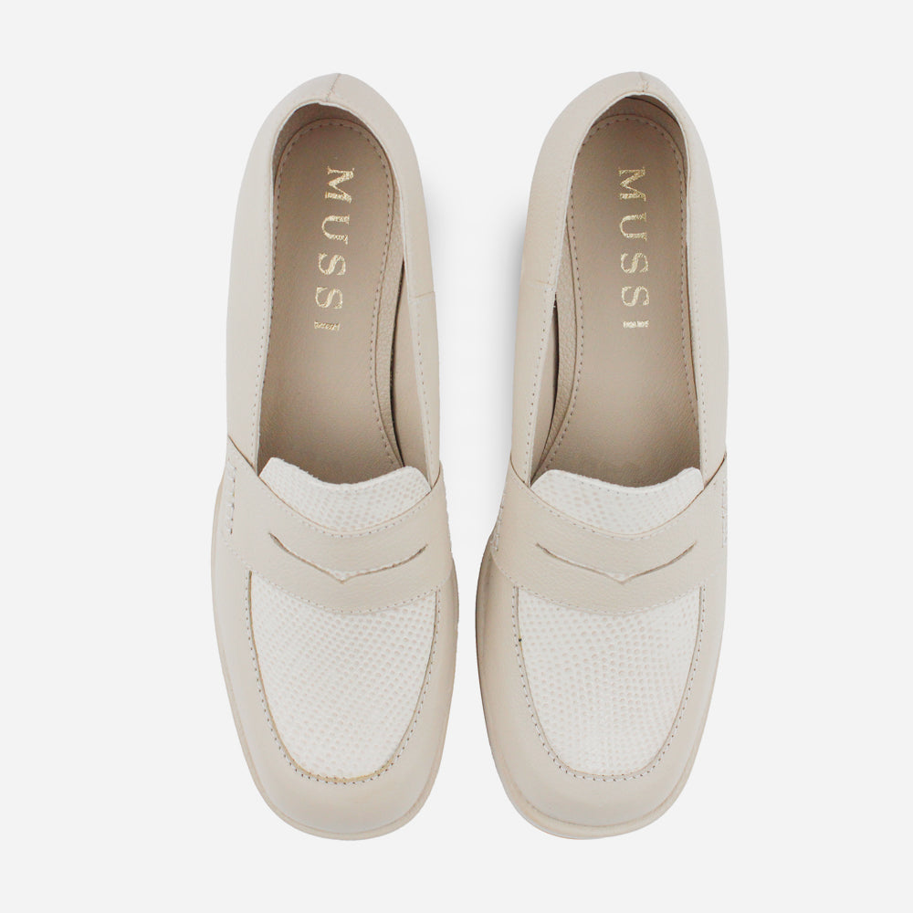 Mocasin tacon empire de cuero para mujer - Hueso
