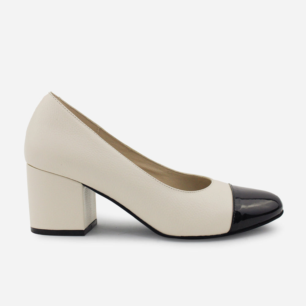 Tacones bianca de cuero para mujer - Hueso