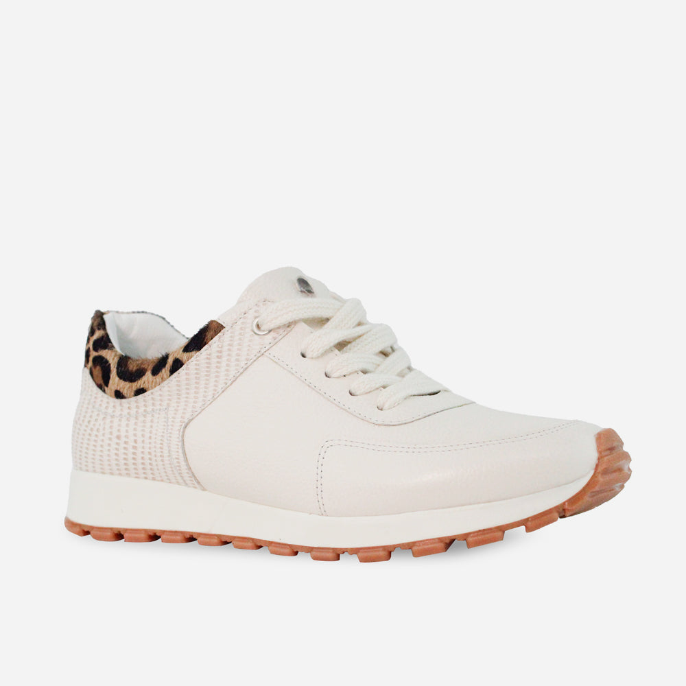 Tenis Sneakers bromelias de cuero para mujer - Hueso