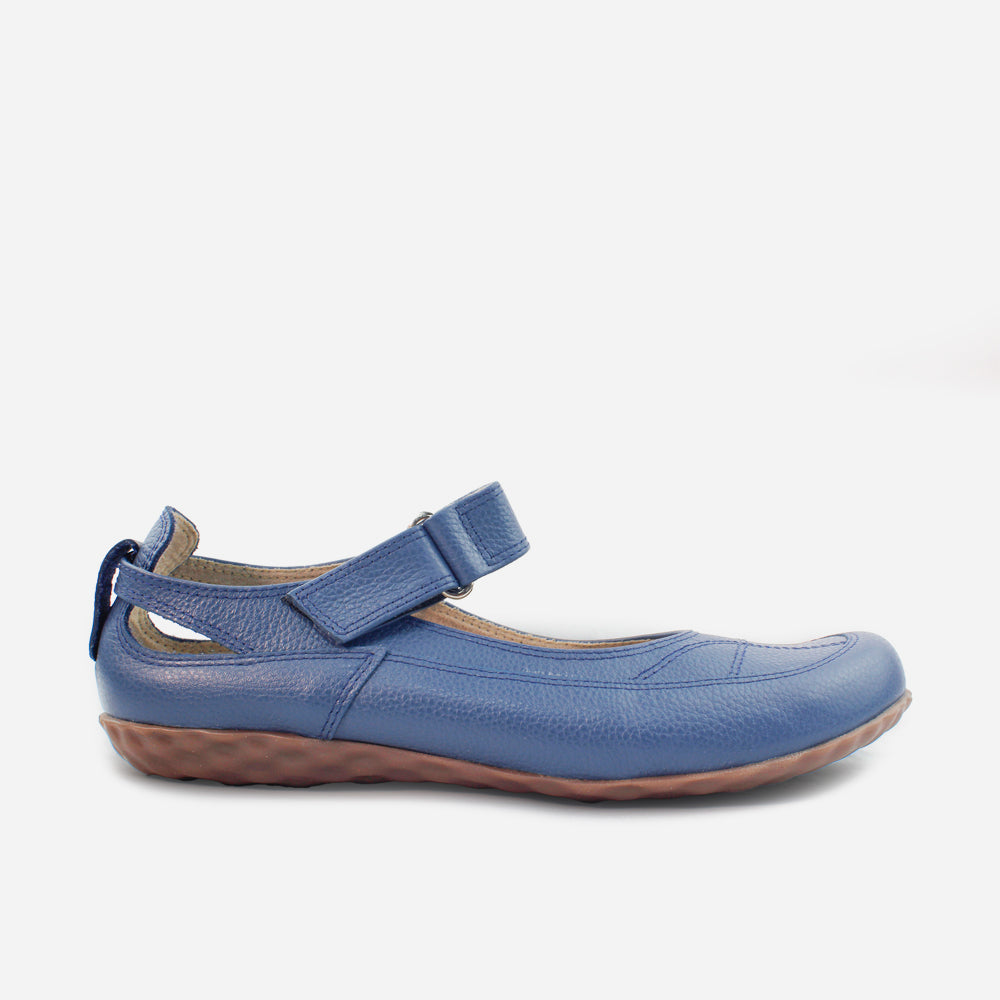 Baleta plana rielva de cuero para mujer - Azul