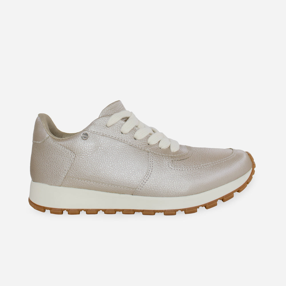 Tenis Sneakers borba de cuero para mujer - Champaña