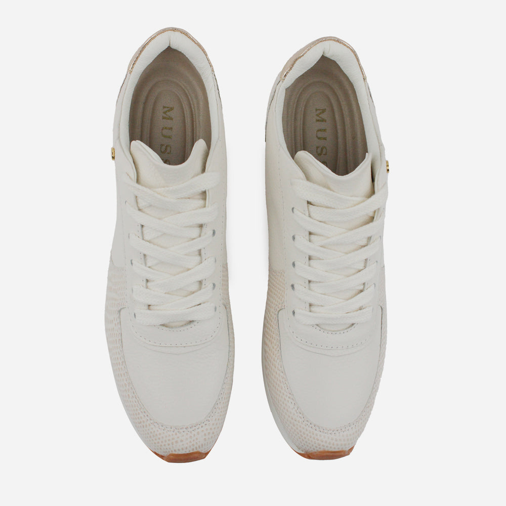 Tenis Sneakers borba de cuero para mujer - Hueso