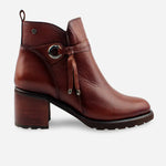 Botin tacon zumar de cuero graso para mujer - Miel