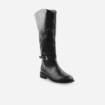 Bota plana rosetta de cuero graso para mujer - Negro