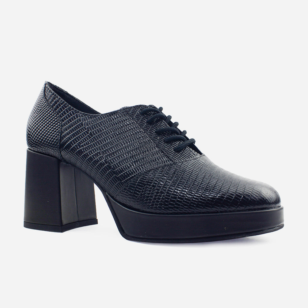 Oxford tacon gia de cuero para mujer - Negro