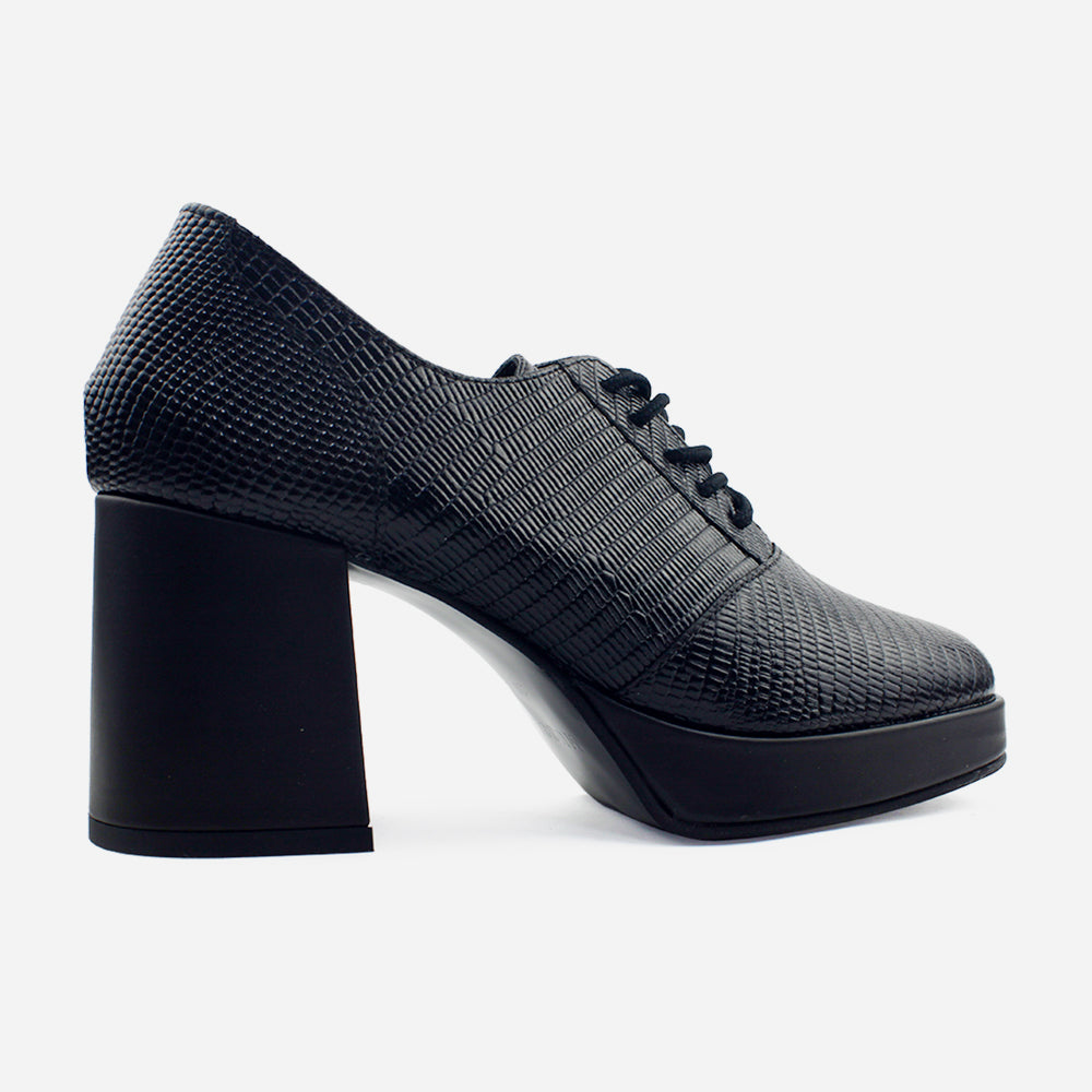 Oxford tacon gia de cuero para mujer - Negro