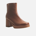 Botin plataforma renata de cuero para mujer - Miel