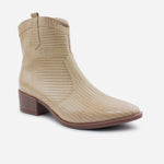 Botin texano messy de cuero para mujer - Beige
