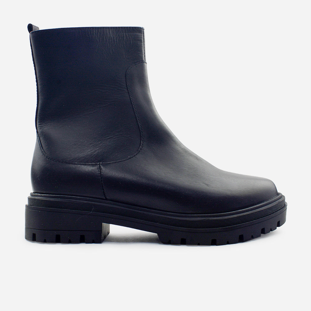 Botin flatform ciana de cuero para mujer - Negro