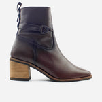 Botin tacon dora de cuero para mujer - Café