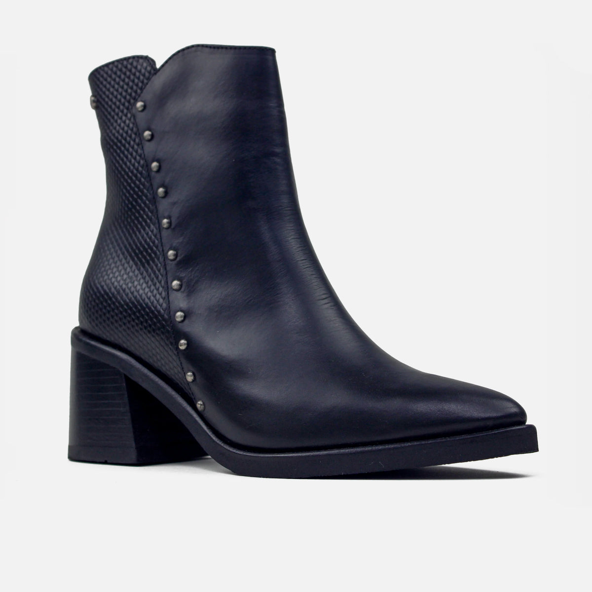 Botin tacon carina de cuero para mujer - Negro