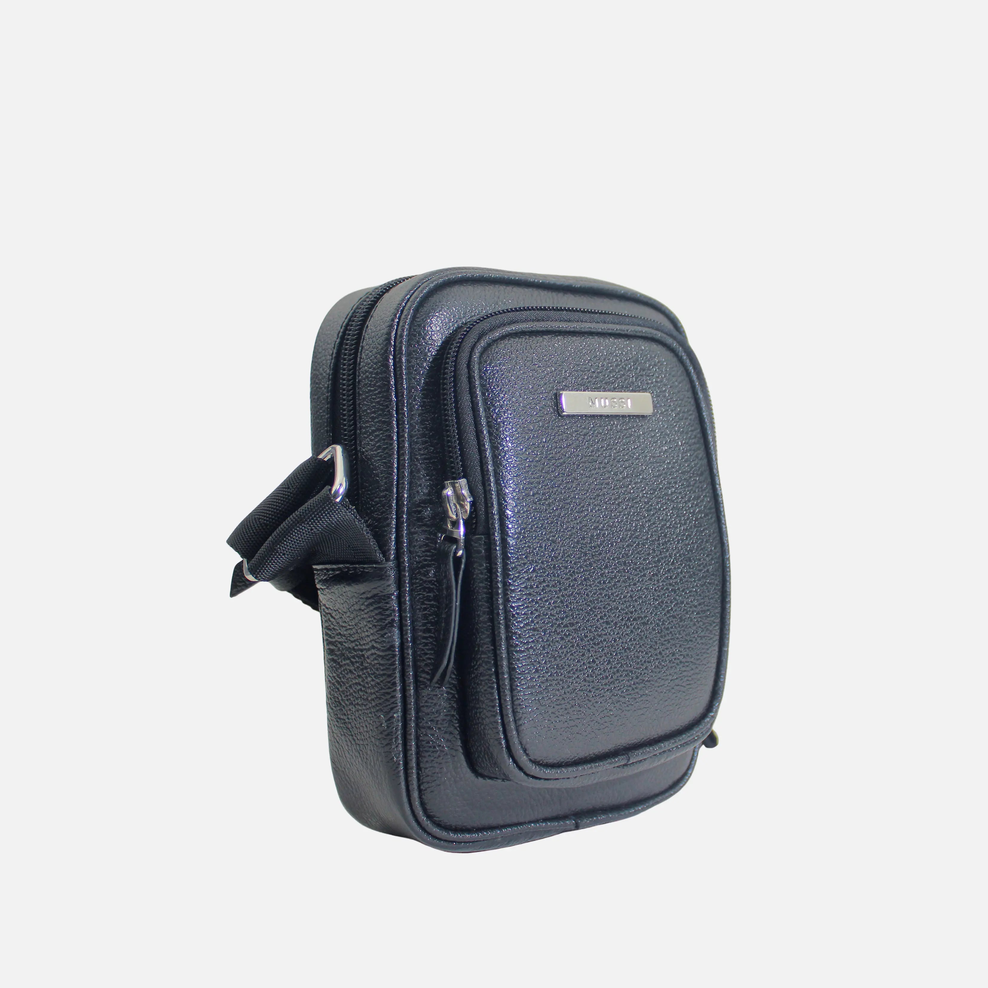 Bolso manos libres lisa de cuero para mujer Negro