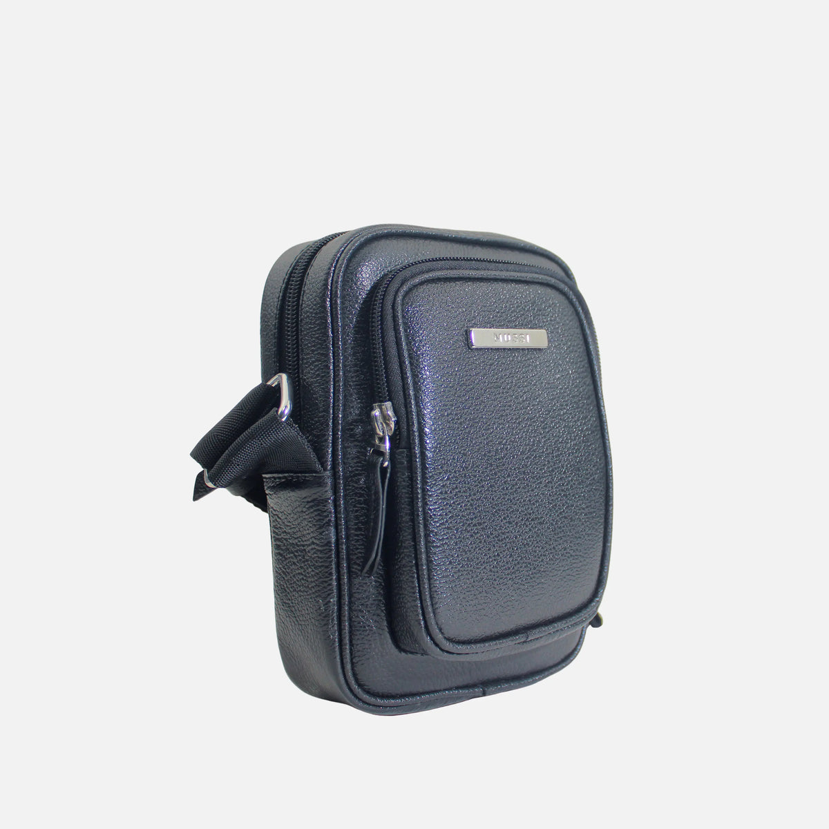 Bolso manos libres lisa de cuero para mujer - Negro