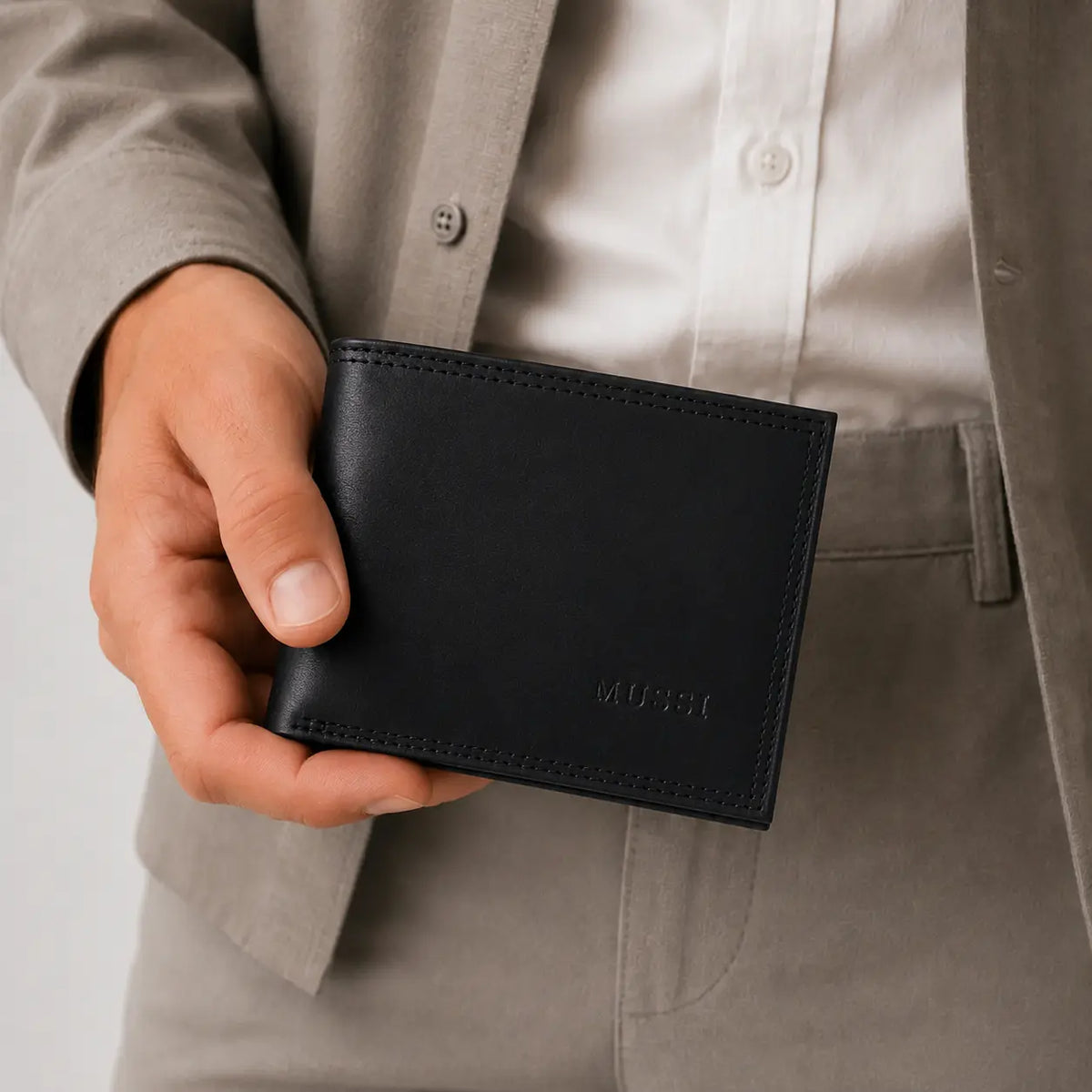 Billetera mathias de cuero para hombre - Negro
