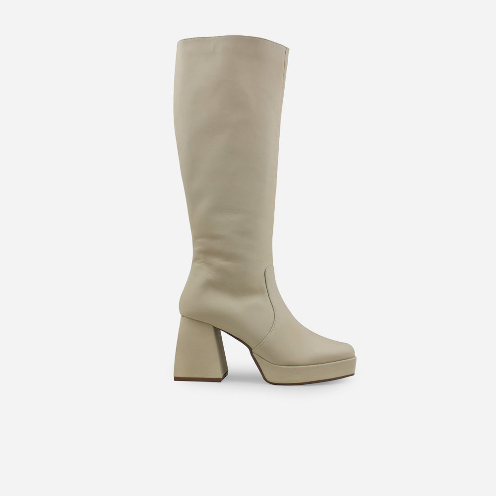 Bota tacon kara de cuero para mujer - Hueso