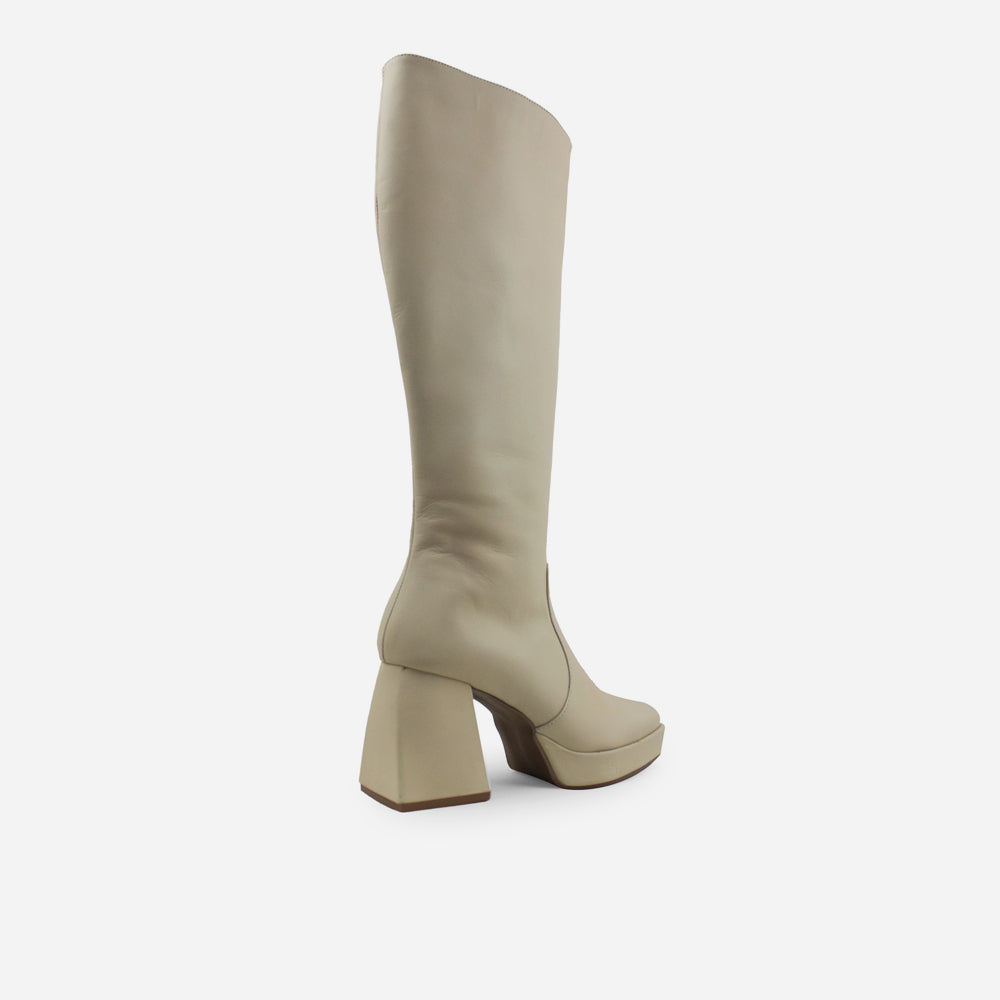 Bota tacon kara de cuero para mujer - Hueso
