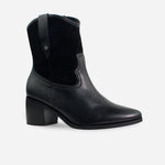 Botin texano florecer de cuero para mujer - Negro